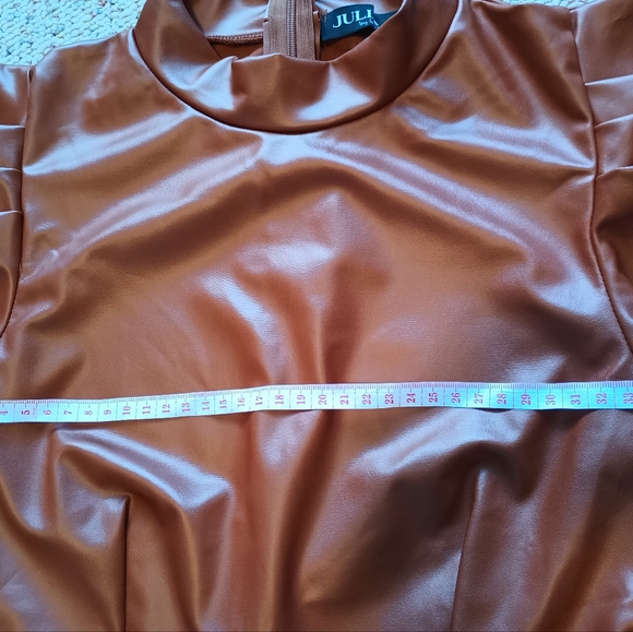 Brown Faux Leather Top with Puff Sleeves - Picture 11 of 15